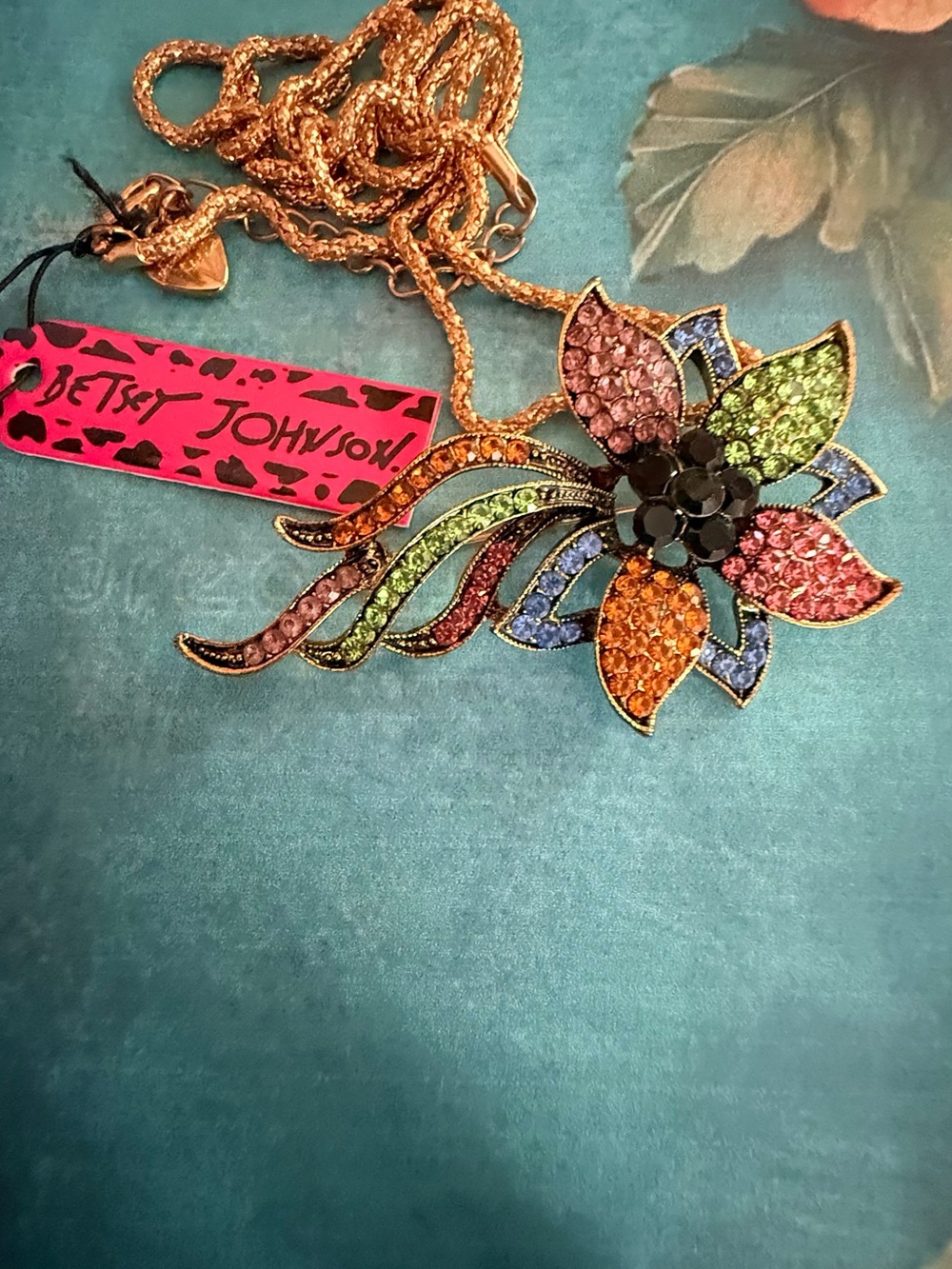 Betsey Johnson Gold-Tone Multicolor Crystal Floral Statement Necklace